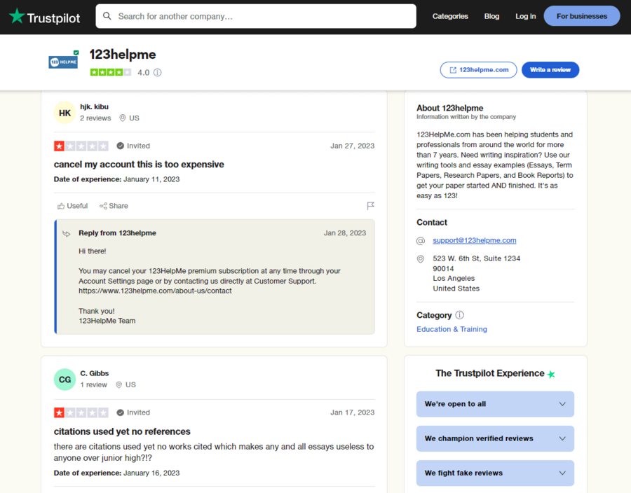 123helpme Trustpilot reviews